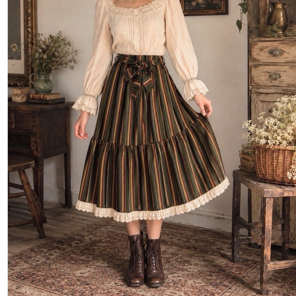 Léonie Paris Tiered Prairie Midi Skirt Women's XS Gunne Sax Style Cottagecore